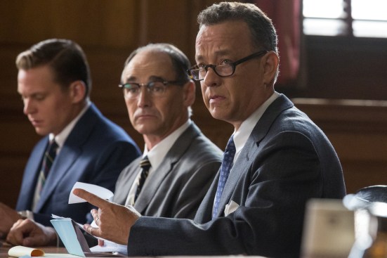Tom Hanks as James Donovan, Mark Rylance as Rudolf Abel and Billy Magnusson as Douglas Forrester in BRIDGE OF SPIES, a dramatic thriller directed by Steven Spielberg.